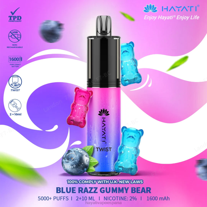 Hayati Twist desechable 20XX64 - Hayati Vape Near Me osito de goma razz azul