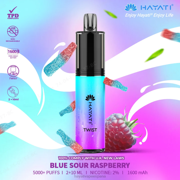 Hayati Twist desechable 20XX65 - Hayati Vape Review frambuesa agria azul