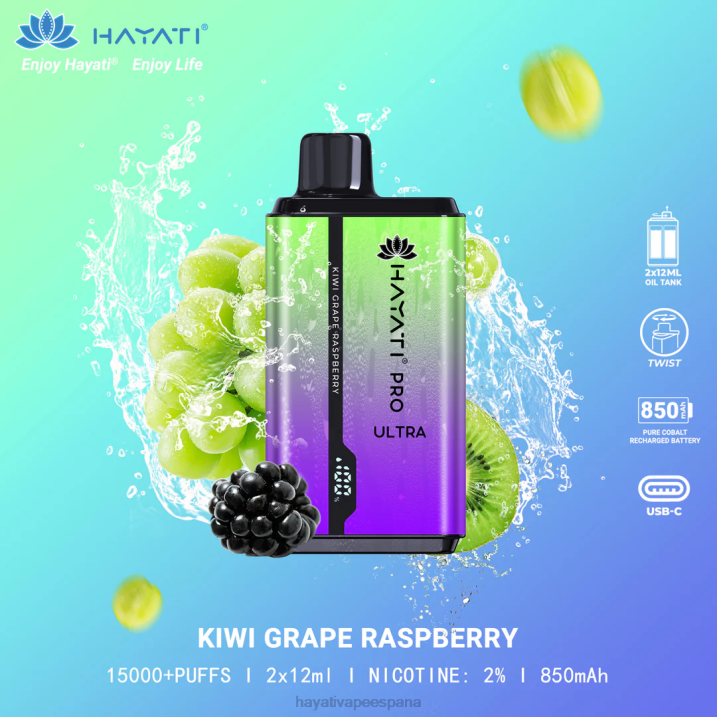 Hayati Pro Ultra desechables 15000 inhalaciones 20XX202 - Hayati Vape Flavours kiwi uva frambuesa
