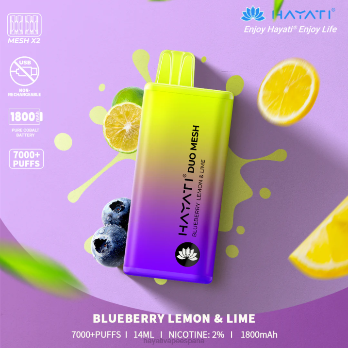 Hayati Duo Mesh desechable 20XX165 - Hayati Vape Review arándano limón y lima