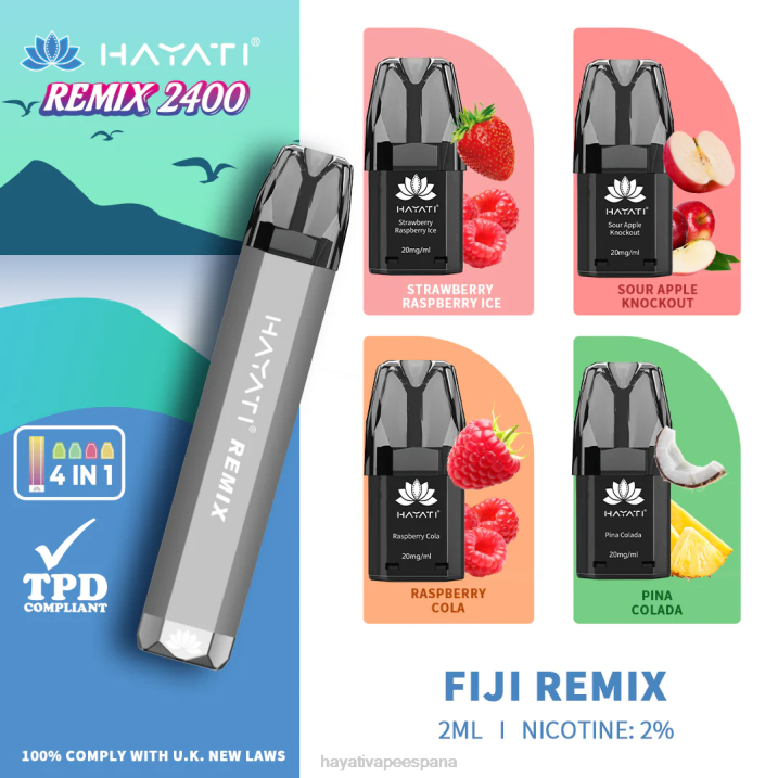 Hayati Remix sistema de cápsulas precargadas 2400 inhalaciones 20XX53 - Hayati Vape Liquid remezcla de fiji