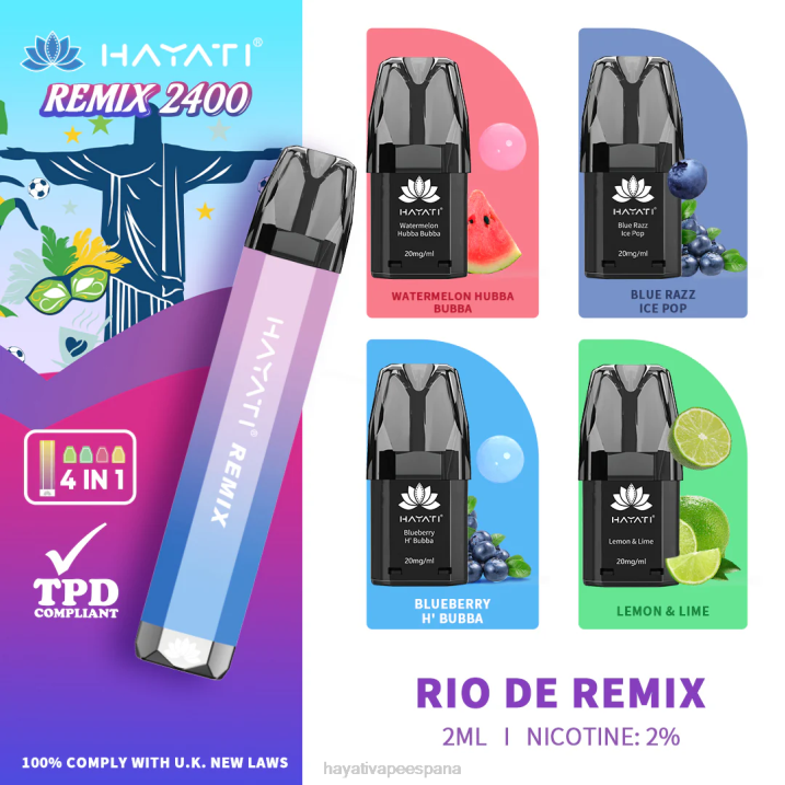 Hayati Remix sistema de cápsulas precargadas 2400 inhalaciones 20XX57 - Hayati Flavour Vapes río de remezcla