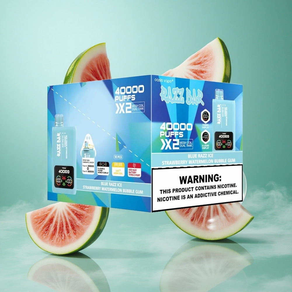 Razz Bar 40000 Caladas Arándano Azul Hielo-Fresa Sandía Chicle con Pantalla de Potencia