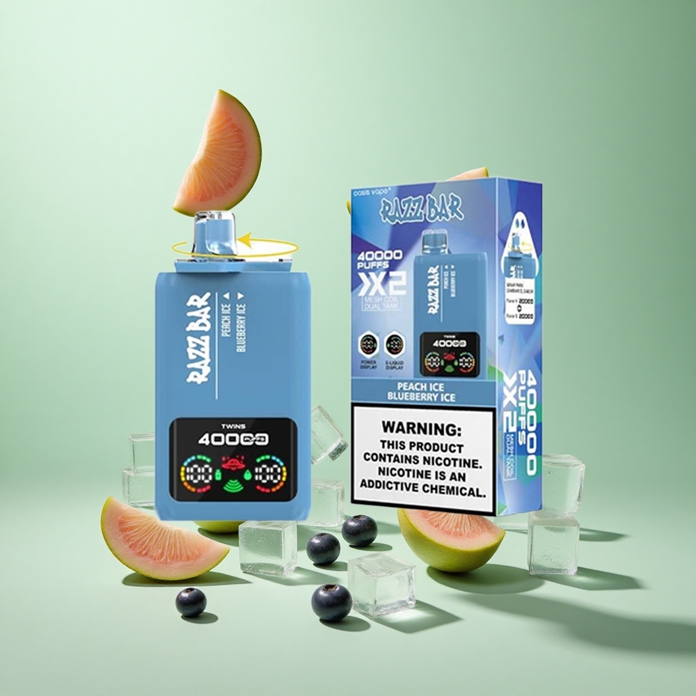 Razz Bar 40000 Caladas Duradero Melocotón Helado_Arándano Helado con Pantalla de Potencia