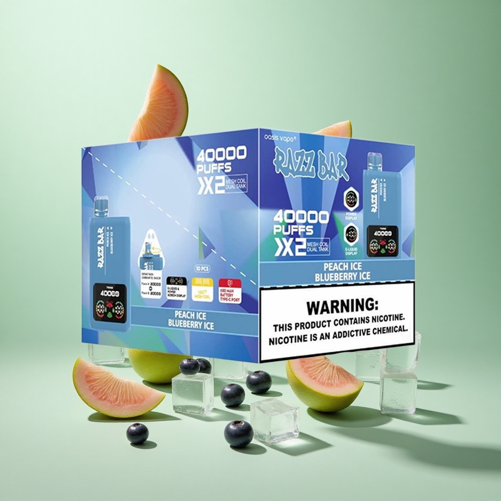 Razz Bar 40000 Caladas Duradero Melocotón Helado_Arándano Helado con Pantalla de Potencia