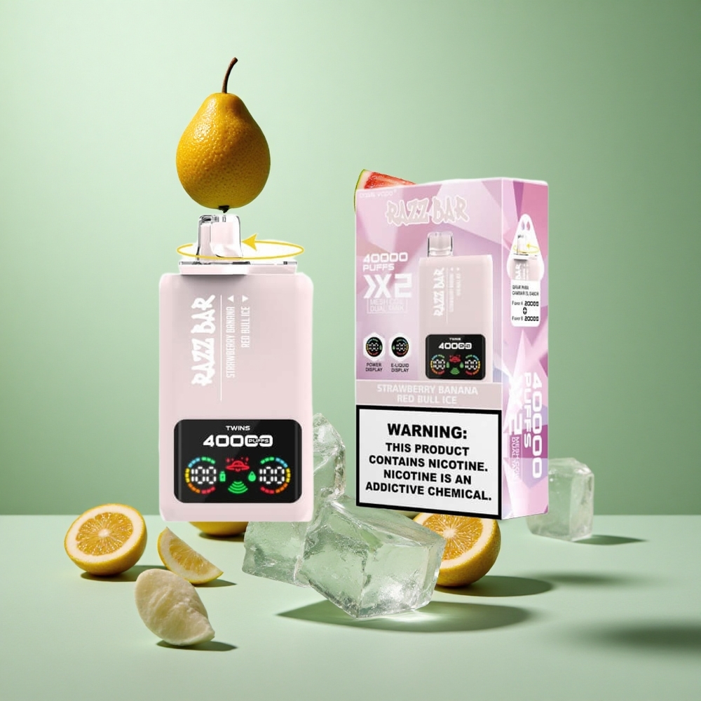 Razz Bar 40000 Caladas Fresa Plátano Toro Rojo Hielo Pantalla de Potencia