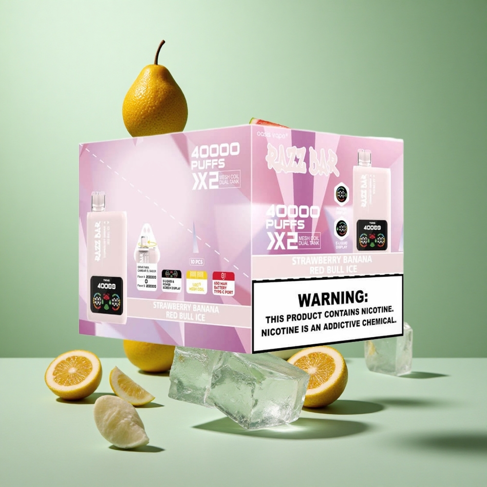 Razz Bar 40000 Caladas Fresa Plátano Toro Rojo Hielo Pantalla de Potencia