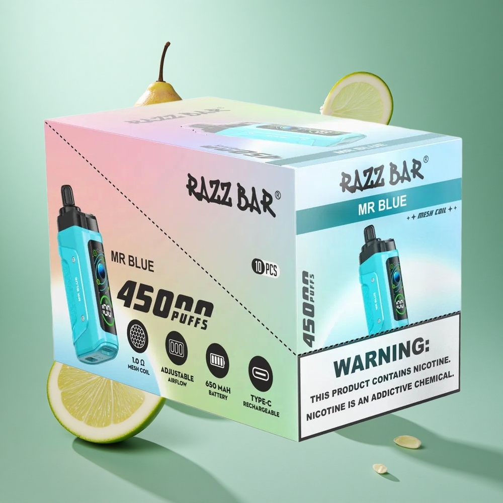 Razz Bar 45000 Caladas Vape Desechable Mr Azul Malla 1.0 Ohm