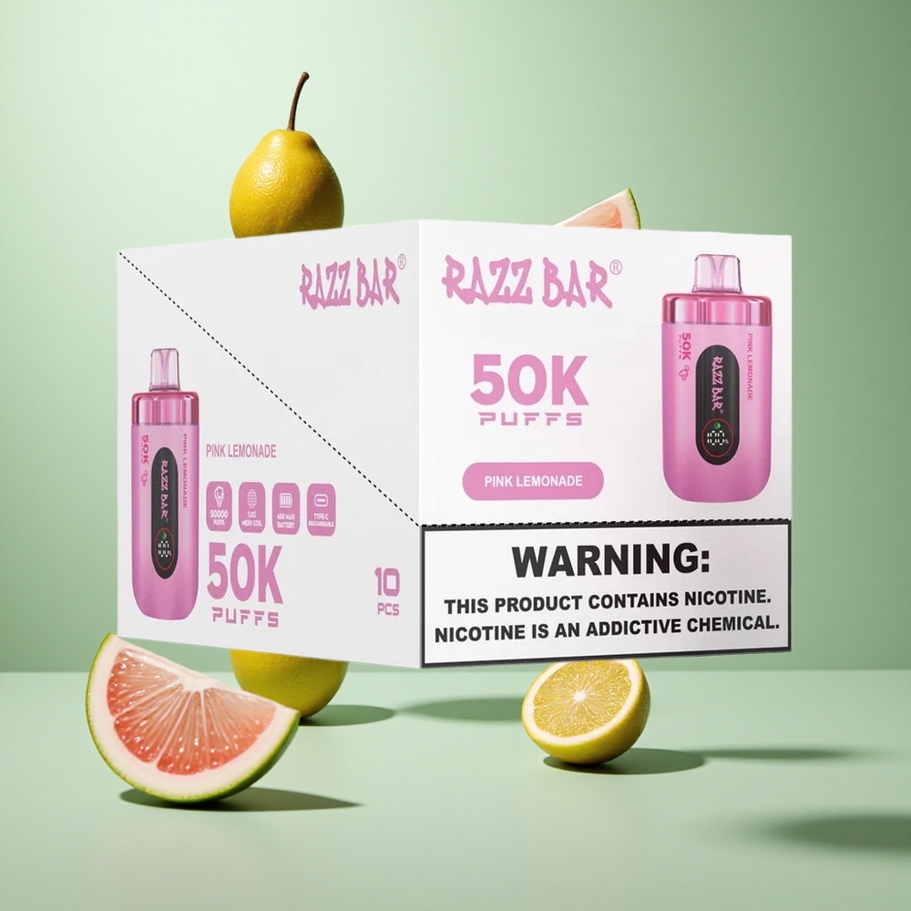 Razz Bar 50K Vape Desechable Lima Rosa Recargable Tipo-C